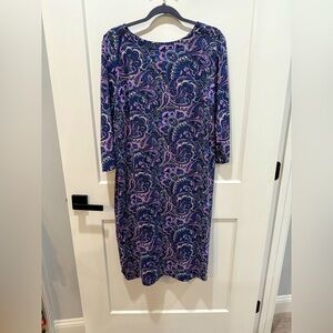 Talbots Floral Paisley 3/4 knee length dress in blue and pink size 1 XL LIKE NEW